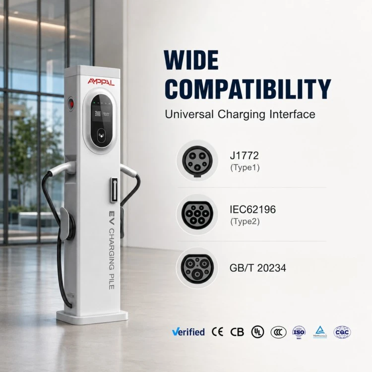 44kW Slim Tower Dual-Port AC EV Charger for Commercial Parking Facilities